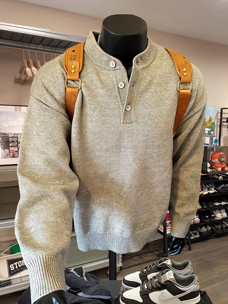 

2025 Men s Winter Henley Sweater - Retro Knit Clean Fit 2XL сірий колір