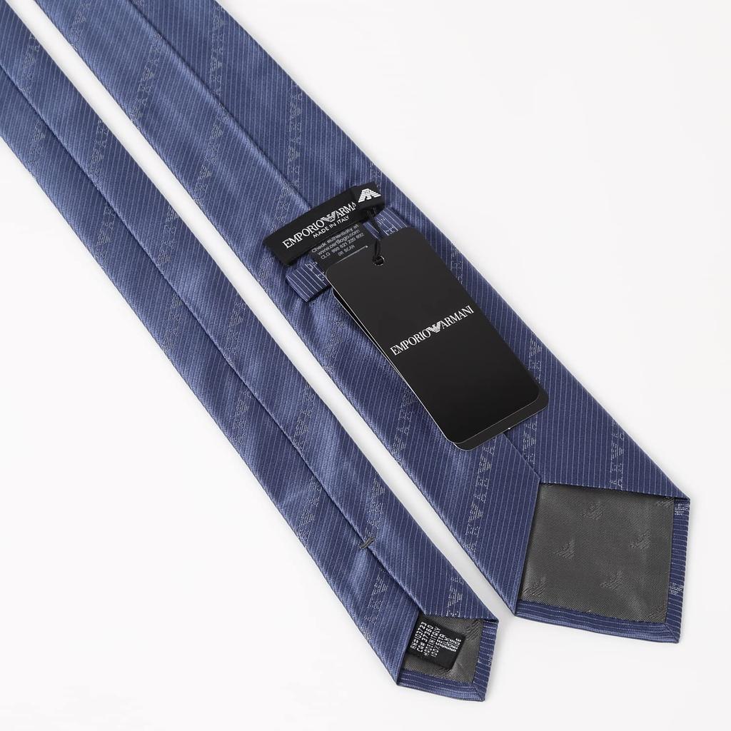 EMPORIO ARMANI Tie AR008 Smokey Blue Logo Diagonal Stripe (over 8cm) (AR008-06 8.5cm) [Used]