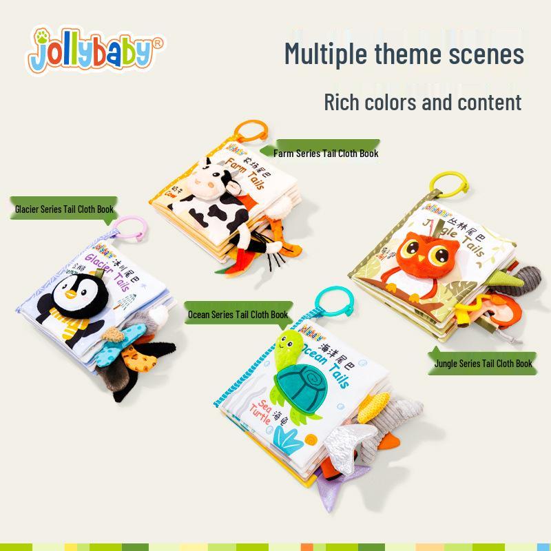 Jollybaby Deluxe Animal Tail Cloth Book - Tear-Resistant, Chewable Educational Toy for Infants
