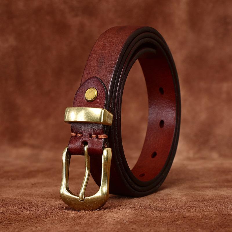 Women's Retro Rub Colored Distressed Pleated Washed Leather Belt Women's Genuine Leather Vegetable Tanning Leather Fashion Jeans Belt