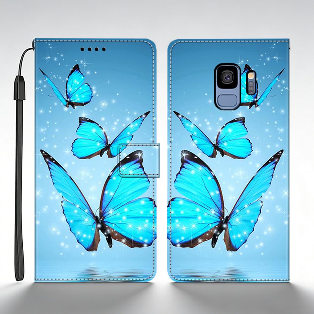 

For Samsung Galaxy S9 Plus Case Leather Flip Wallet Case For Samsung S9 GalaxyS9+ Back Cover Printed Butterfly Cat Shell Funda Samsung S9 Plus