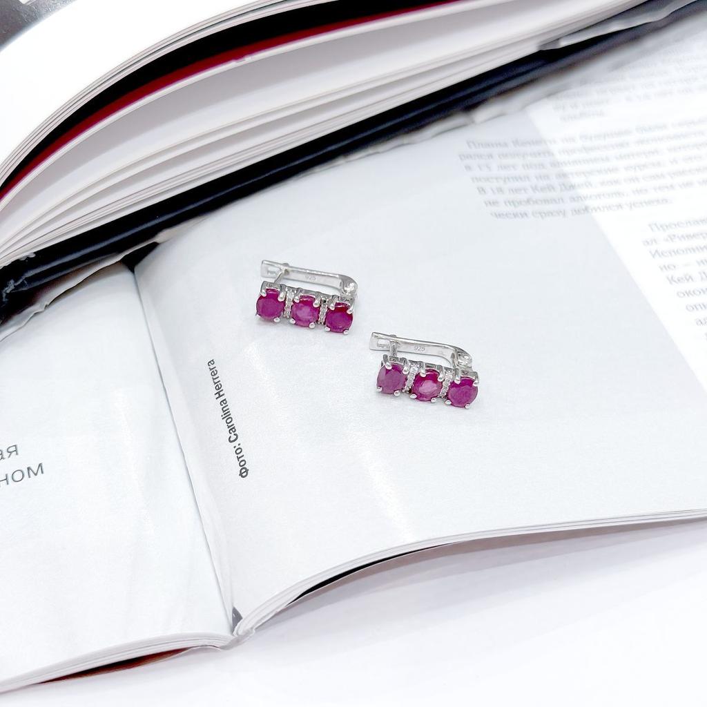 Серебряные серьги с натуральным рубином 3.344ct, фианитами (2165149)