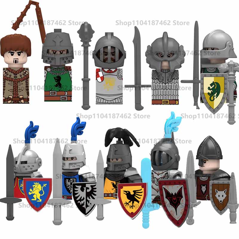 Medieval Military Castle Knight Army Set Building Blocks Green Dragon Wolf Warrior The War of Roses War-horse Weapons Brick Toys