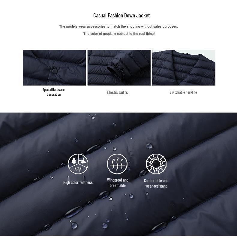 Men's Two-Opening Stand-Up Collar Lightweight Down Jacket - Warm White Duck Down for Autumn/Winter