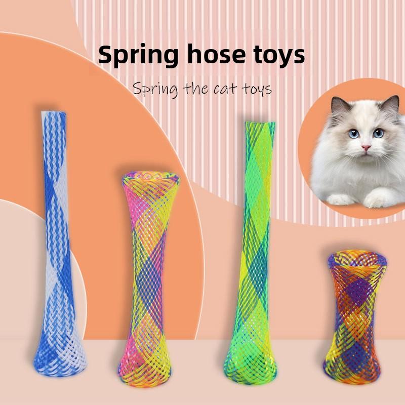 Pet Cat Toy, Cat Claw Grinding Spring Biting Toy, Telescopic Elastic Seven-color Spring Tube Interactive Spring Soft