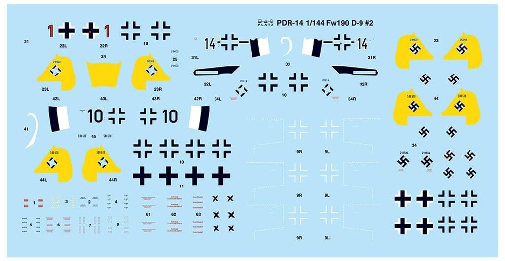 Platz German Air Force Fw190 Yellow Tail Set Plastic Model 1/144 Focke-Wulf D-9 2-Piece PDR-14