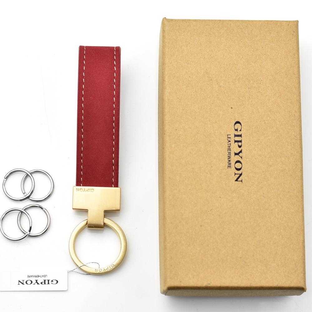 GIP Genuine Leather Car Keychain with Suede Cowhide Rope Key Ring Gift