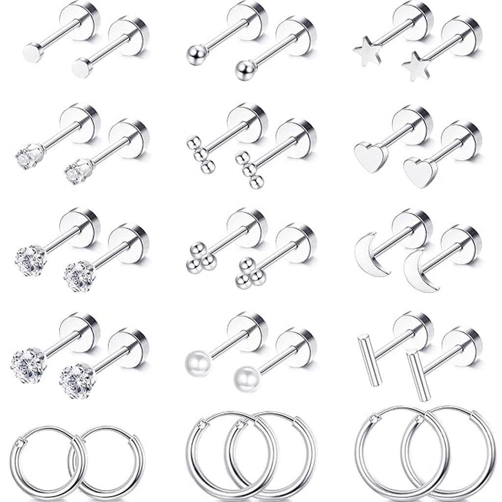 Stainless Steel Zirconia Ear Cuff & Stud Earrings Set – Elegant European & American Design