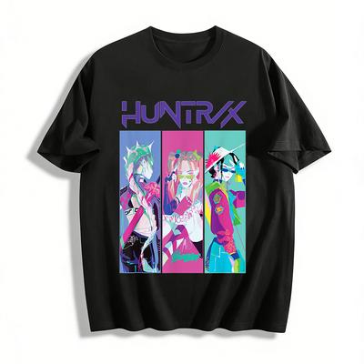 HUNTRX Cyberpunk Girl Group Print T-shirt Trendy Street Style Loose Breathable Unisex Casual Top Pure Cotton T-shirt