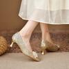Red wedding shoes women's high heels stiletto champagne sequins bridal shoes wide fat feet large size women's shoes
