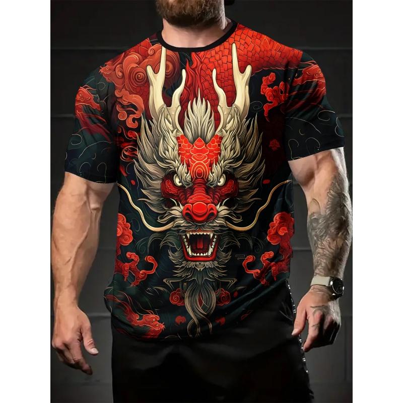 3D Print Chinese Loong T-Shirt For Men Women Retro Dragon Pattern T Shirts Summer