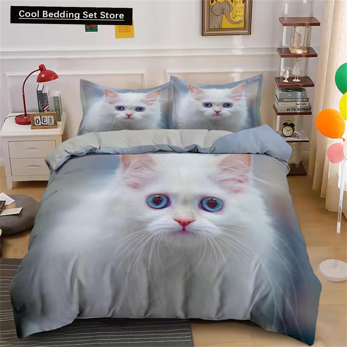 

Комплект постельного белья с милым котом, 3D-набор пододеяльников, односпальный, двуспальный, односпальный, полный размер, подростковое, взрослое постельное белье, мягкое постельное белье из полиэстера для ребенка EU single(135x200cm)