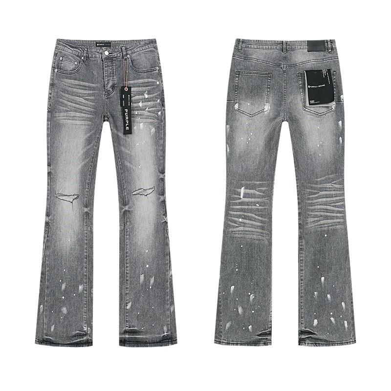 Jeans da uomo in denim lavato distressed a vita alta con dettagli strappati, vestibilità leggermente svasata