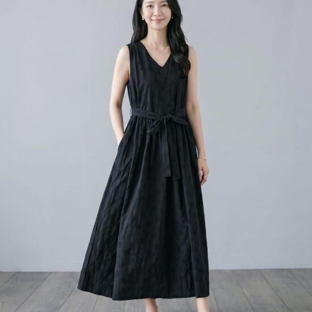 Navava Women Refreshing Waist Ribbon Sleeveless Long Dress No993