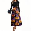 Women's Fashion Casual Belted Long Sleeve Round Neck Halloween Printed Elegant Temperament Dresses