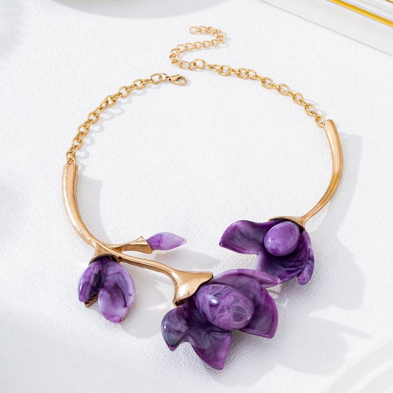 Fashion Colorful Flower Necklaces Adjustable Metal Open Chokers Korean Style Geometric Collar Necklace Women