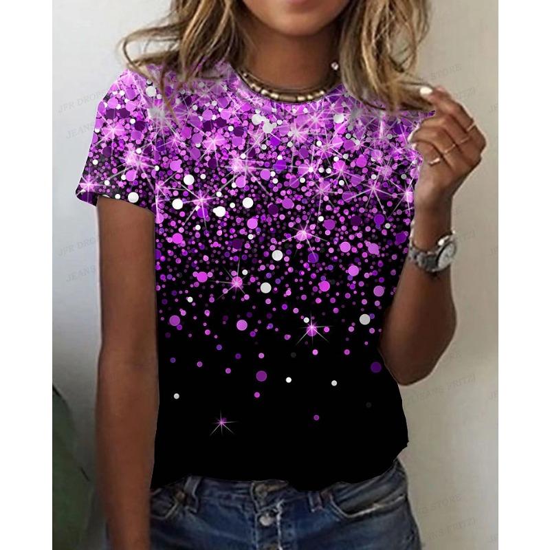 Luxurious Golden 3D Printed T-shirt for Ladies, Fashionable Summer Large-sized Loose Clothing