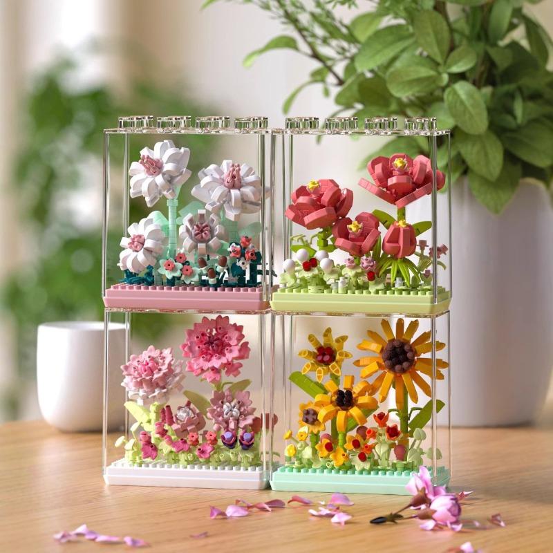 Mikro-Baustein Kunststoffpflanze Ewiger Blumenstrauß Kinder Puzzle Montage Spielzeug Praktische Fähigkeit Innendekoration Ornament