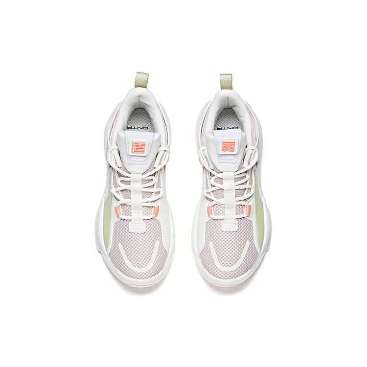 New Anta Bastard Slip Resistant Cushioning Wear Resistant Mid Top Skateboard Shoes Women's Lotus Gray White 122048080-1
