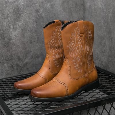 Men's Leather Boots Autumn and Winter New Retro Leather Shoes Fashionable Men's Large Size Ethnic Style Sleeve Boots Cowboy Boots