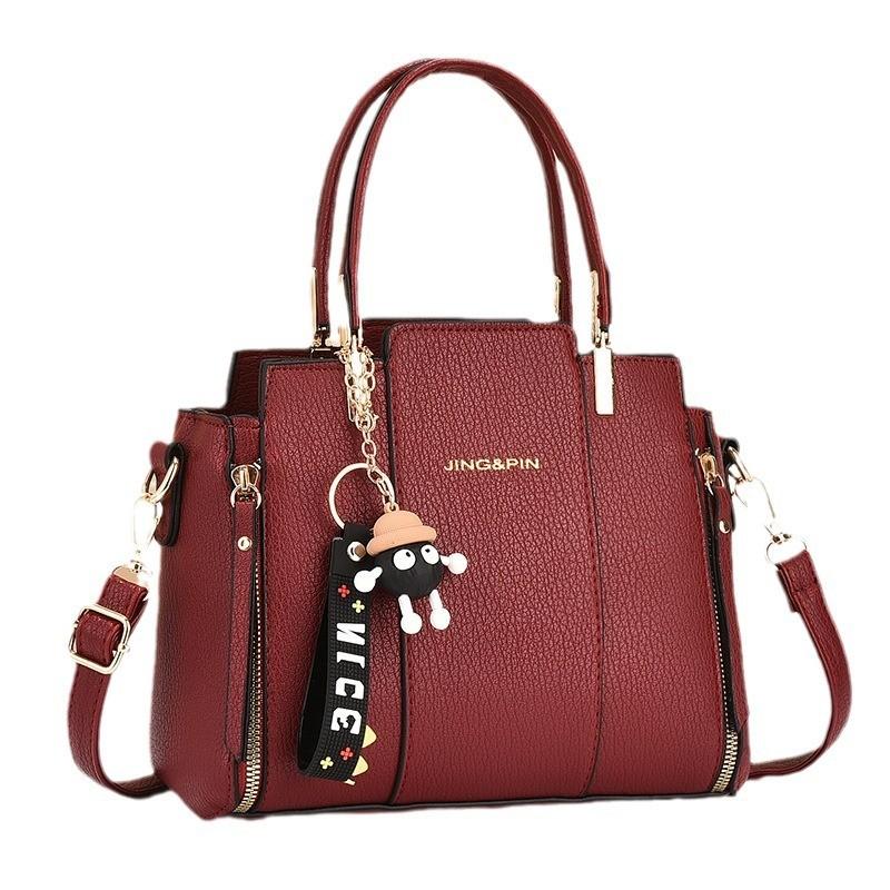 Jing Letter Pin Print Solid Color Single Shoulder Crossbody Bag Pendant With