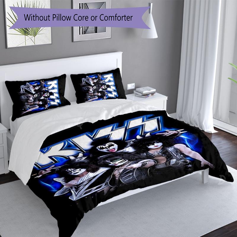 3pcs Kiss band pattern bedding set duvet cover set includes duvet cover &pillowcases, perfect all season bedroom decoration & gift