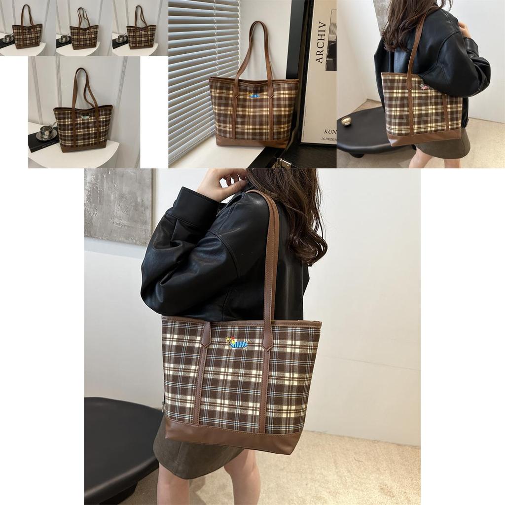 Stylish Large Capacity Tote Bag For Women With Trendy Plaid Design And Versatile Carry Options