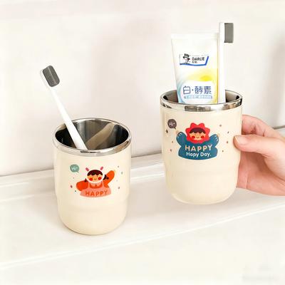 304 Stainless Steel Mouthwash Cup Cute Portable Gargle Cup Tumbler Household Bathroom Accessories Toothpaste Toothbrush Holder