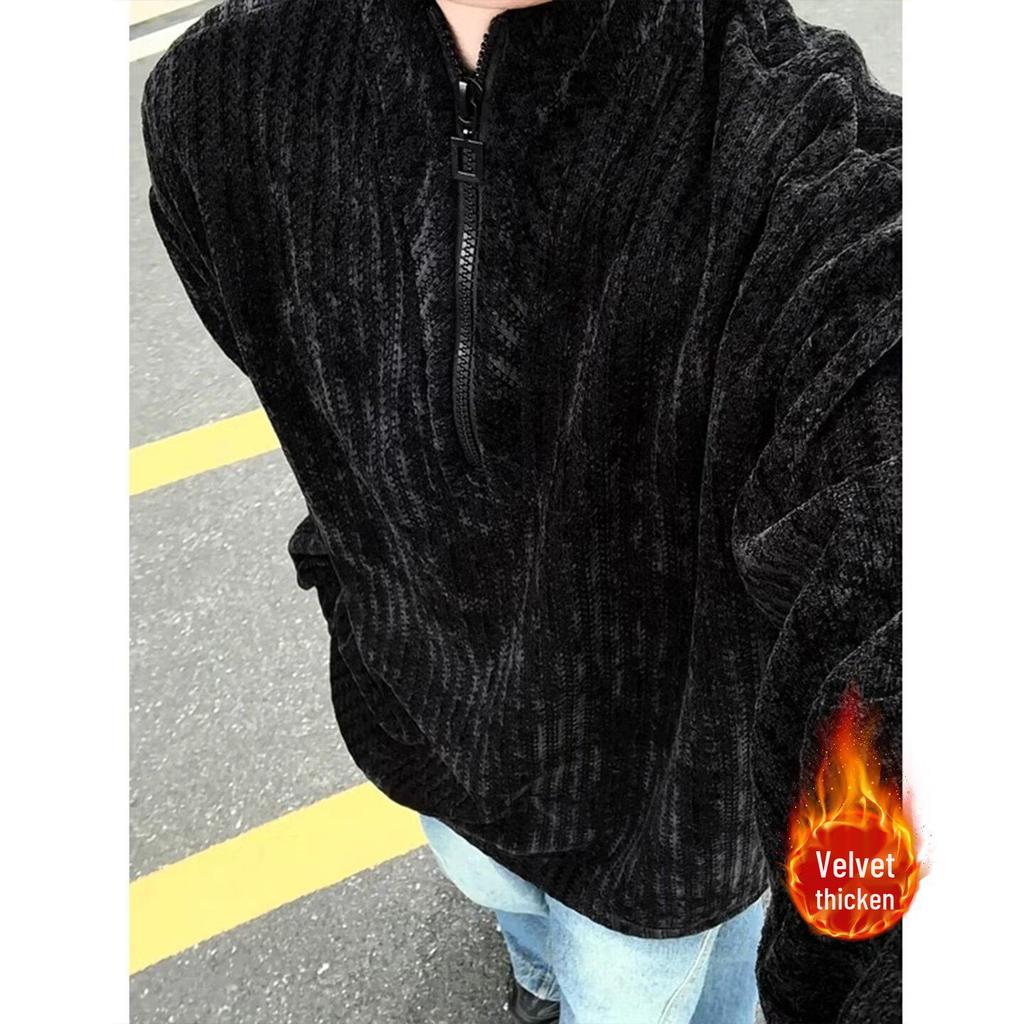 Men's Plus Size Half-Zip Deconstructed Hoodie - Autumn/Winter Street Style Pullover with High Street Vibes