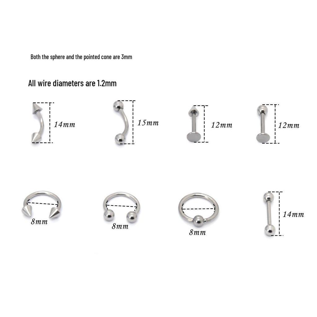 European and American Style Stainless Steel Nose Ring and Stud Earrings for Body Piercing