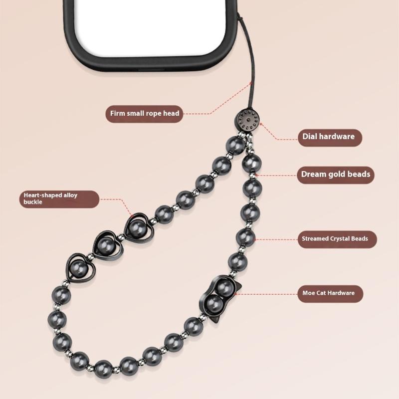 Stylish Beaded Phone Wrist Strap Adjustable Lanyard Strong ABS Rope & Pearls Design Mobile Phone Lanyard For Smartphones