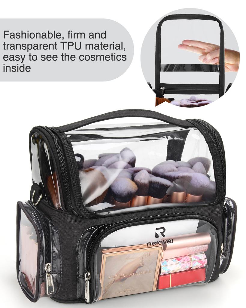 Estojo Profissional para Pincéis de Maquiagem Relavel 4 Bolsas Pequenas Porta Grande Bolsa de Viagem PVC Transparente Impermeável+Nylon Fechamento com Zíper