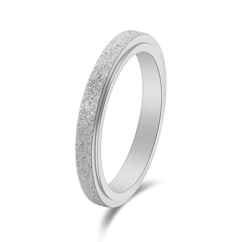 European & American 2MM Women's Sandpaper Titanium Steel 18K Gold Rotating Frosted Ring