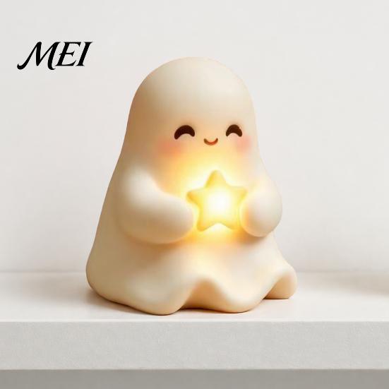 Autumn Seasonal Home Decor Halloween Cute Light Up Ghost Decoration, Small Statue Night Light, LED for Kids Room Resin Table Decoration Indoor,