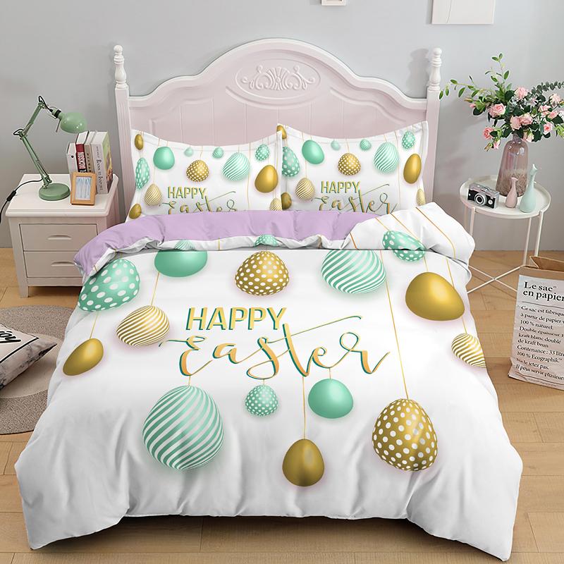 Easter Egg Duvet Cover Set Cartoon Cute Egg Bedding Set Happy Easter Theme Comforter Cover For Kids Teens Microfiber Bedclothes