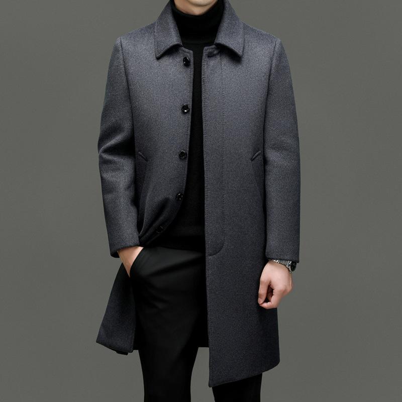 Cashmere Coat Business Casual Middle-aged Men s Woolen Coat Thickened Velvet Autumn and Winter Long Cashmere Windbreaker Coat 170