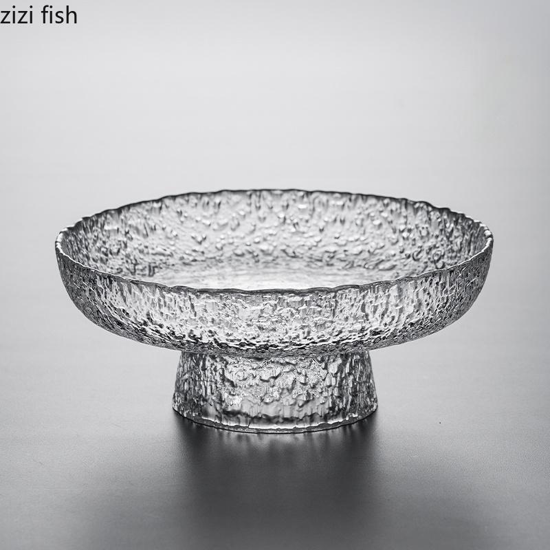 Tall Feet Glass Fruit Plate Round Fruit Snack Plate Salad Bowl Dessert Cake Pan Decorative Plates Display Stand Refreshment Tray