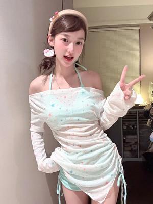 Women's Slimming Long Sleeve Bikini Set - 2025 Korean Style Vacation Swimsuit with Cover-Up