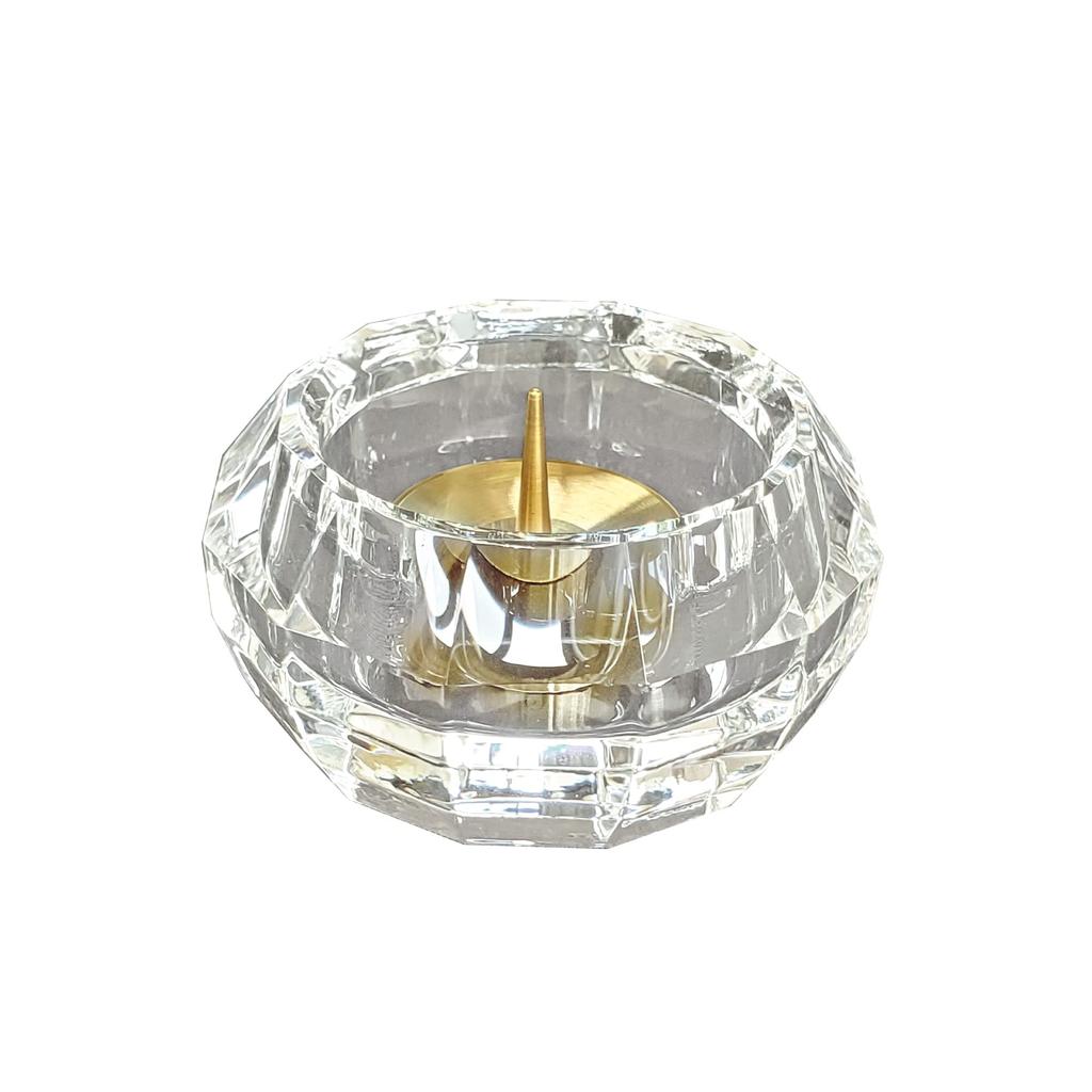 Crown Buddhist Altar Candle Holder, 2.5 inches, Clear Crystal, Stylish, Modern Buddhist Altar Accessories