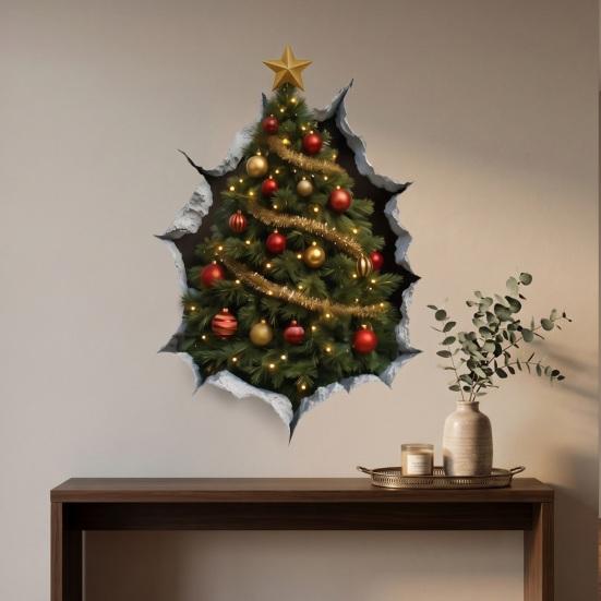 3D Holiday Wall Art Christmas Stickers, Decals for Living Room Bedroom And Party Decorative Stickers Decor, Removable PVC Festive Home Entrance