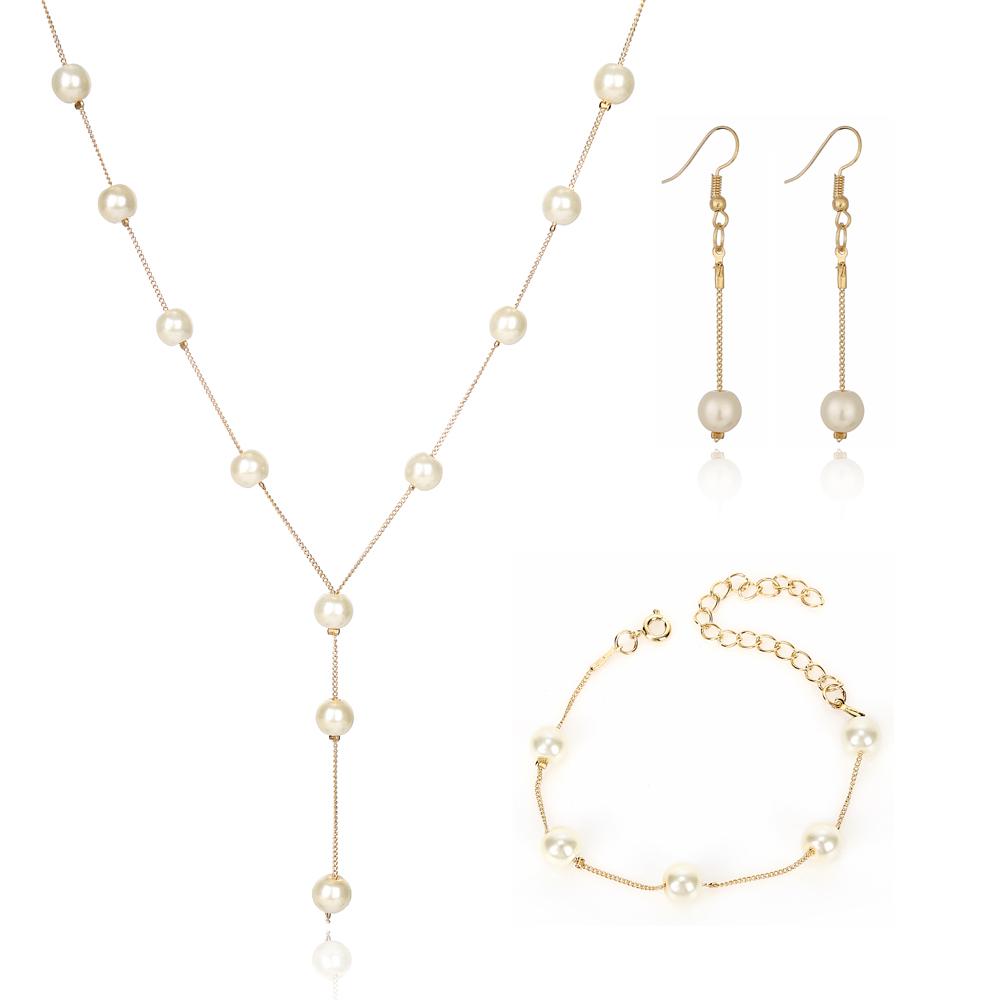 

Imitation Pearl Jewelry Set Simulated Pearl Double Layer Women Earrings Necklace Bracelet Sets for Wedding N271