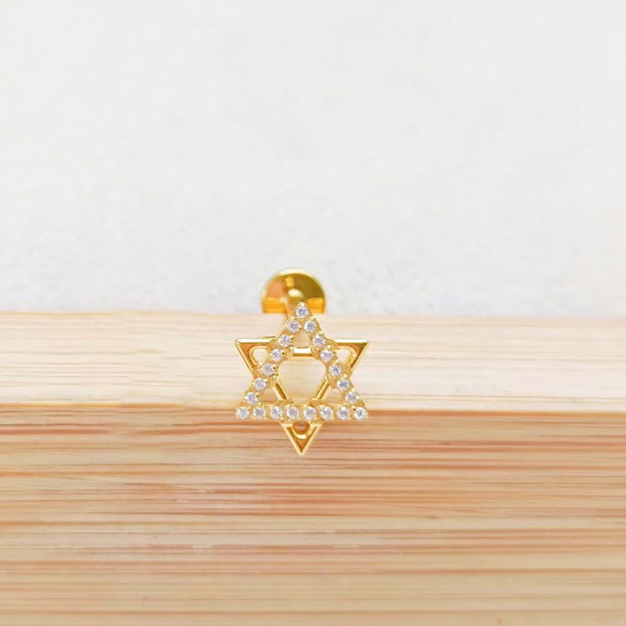 F136 Star Moon Diamond Lip Stud 5-Sided Iron Tower Ear Cartilage Piercing Jewelry 1.2x6/8mm