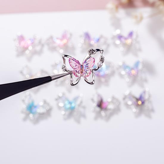 10Pcs Butterfly Nail Art Charm Rhinestone Faux Pearl 3D Butterfly Shape Nail Design Jewelry DIY Crafts Nail Decoration Accessories