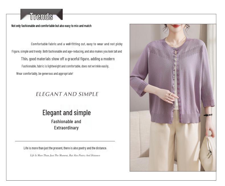 Stylish Knitted Pullover for Women, Ages 40-60: Three-Quarter Sleeve Top for Middle-Aged & Elderly