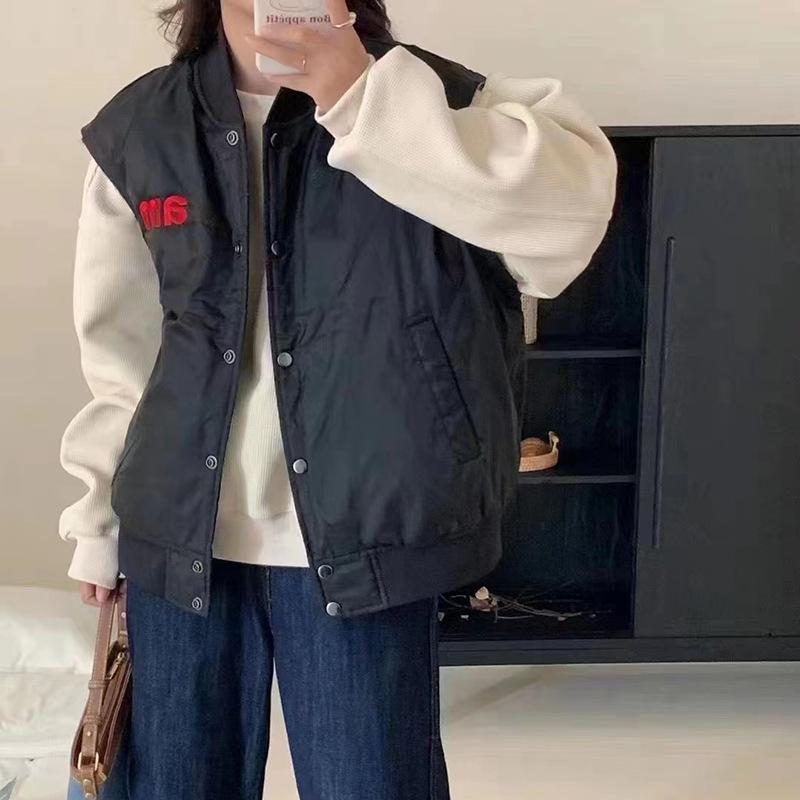 

Fashion street down vest women wear winter new lightweight letter embroidery double-sided wear student thermal vest tide S чёрный