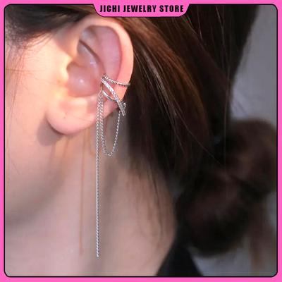 Long Chain Irregular Line Earclip Without Hole Earring for Women Simple Fake Piercing Earcuff Ear Accessories Zircon Party Gift