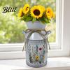 Pot de fleurs décoratif d'intérieur Seau en fer vintage Vase en métal blanc rustique à double poignée avec motif floral et nœud en corde de chanvre jute Foyer