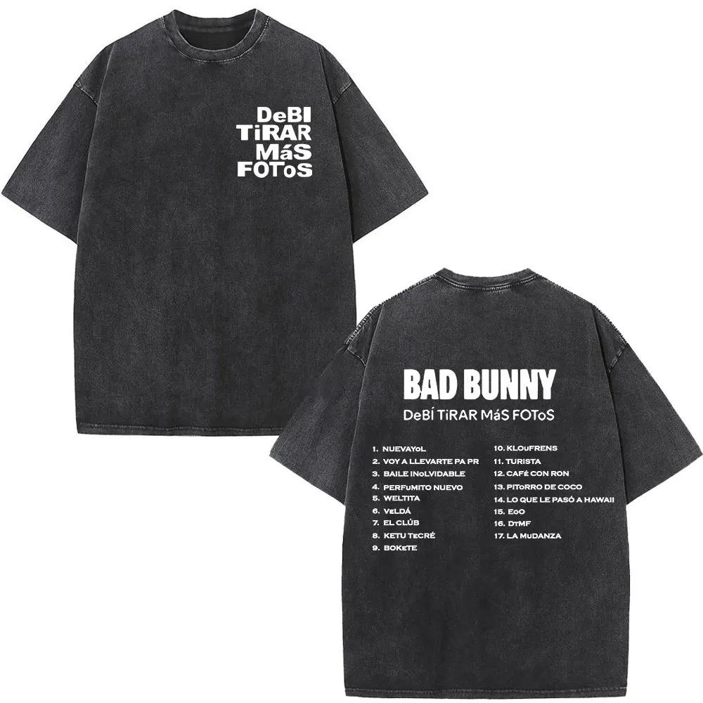 Rapper Bad Bunny Album Cover Print TShirt Washed Vintage Loose Oversized Unisex Couples Streetwear Trendy Cotton high quality