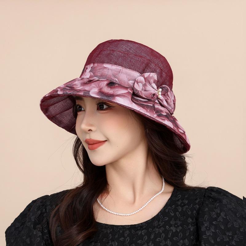 Summer New Sunscreen Hat Medium Hat Fashion Organza Bow Sun Hat Women's Big Brim Sunshade Bucket Hat