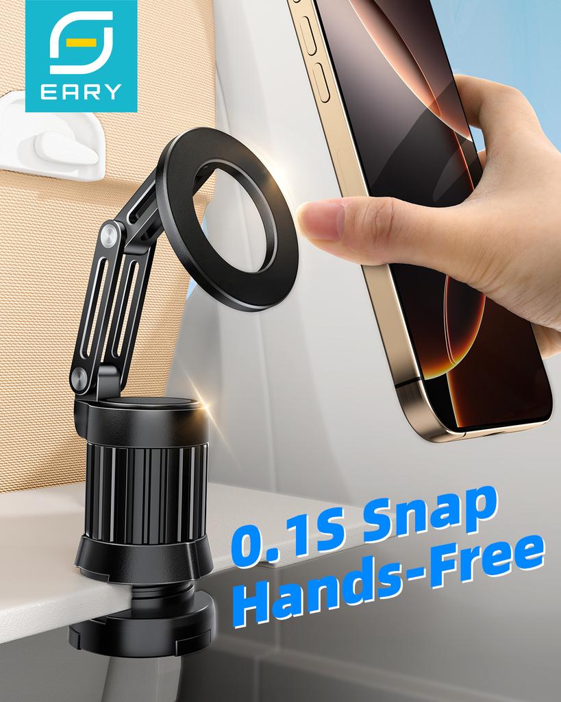 Eary Portable Travel Magnetic Phone Holder Stand With 360° Rotatable Adjustable Mount For Airplane Desk Train Seat iPhone 16 15